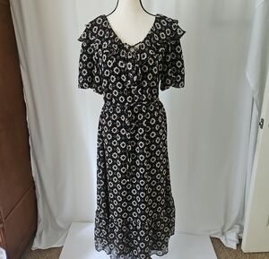 LOFT Black Floral Maxi Dress with Cream Motif, M
